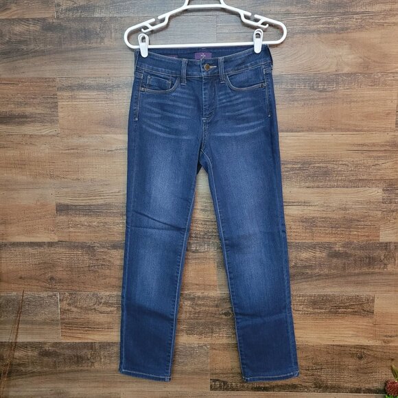 NYDJ Jeans 2 P Samantha Slim Mid Rise Lift Tuck Tech Stretch Medium Dark Wash - Picture 1 of 10